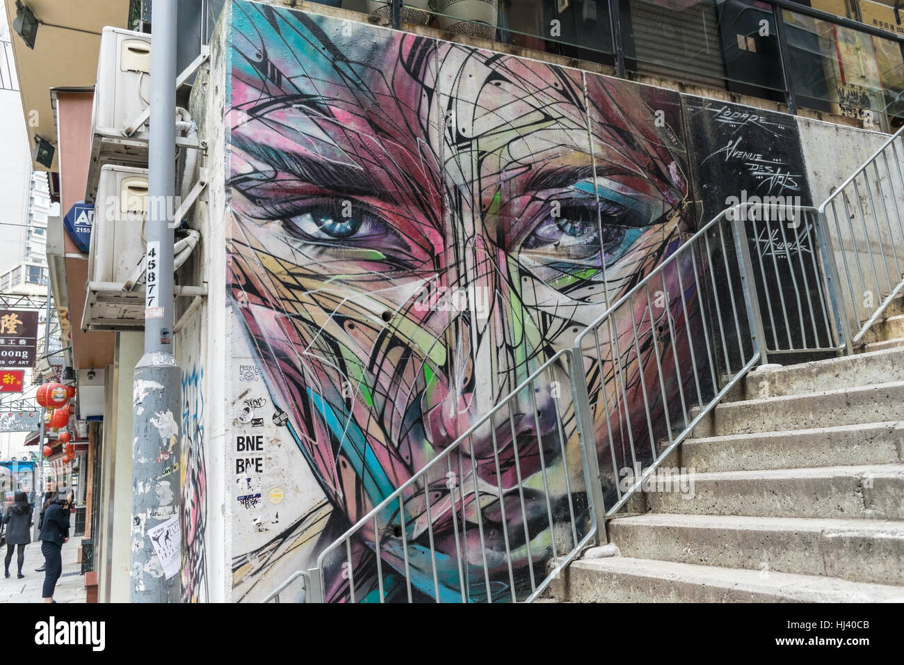 Street Art von Gesicht der Frau in Hongkong. Stockfoto