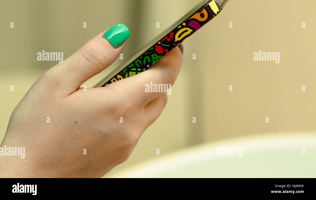 Smartphone in der Hand closeup Stockfoto