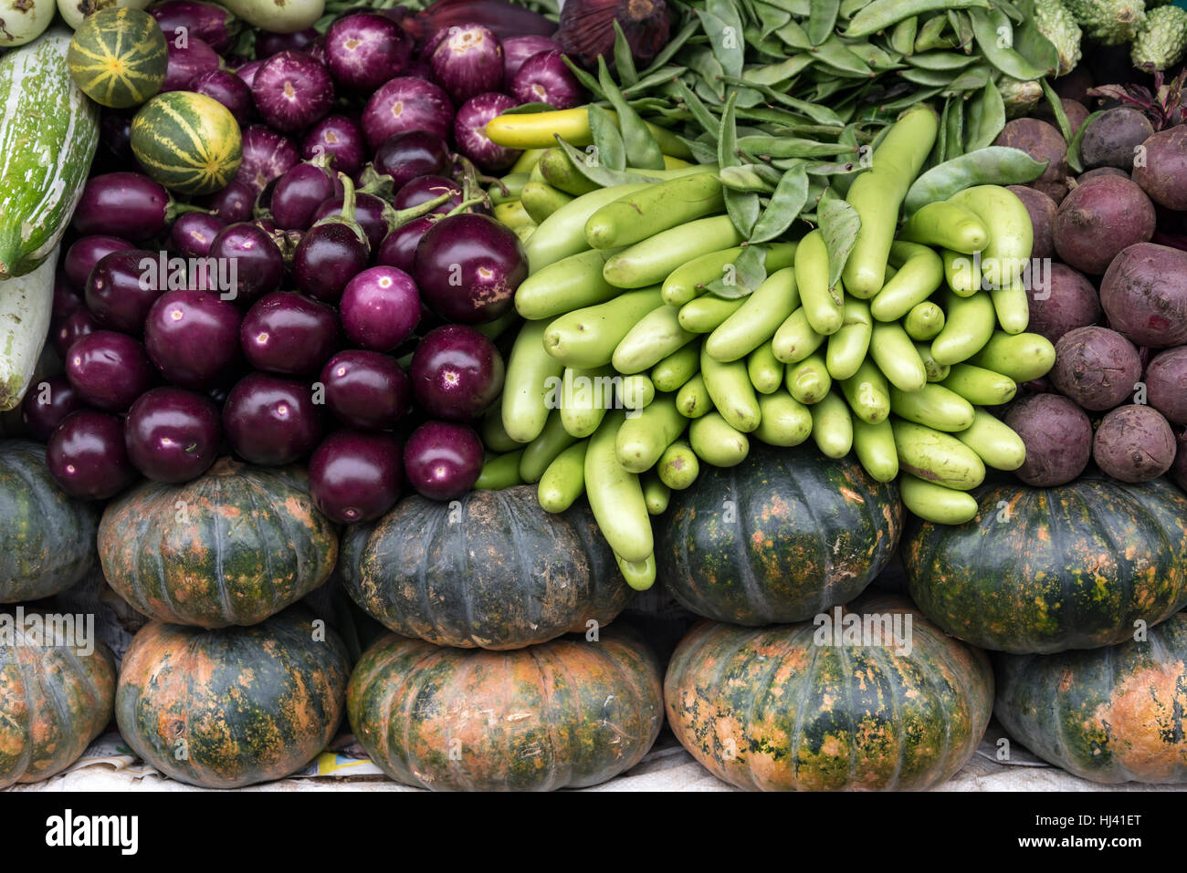 Frisches Gemüse am Fort Kochin angeordnet zu vermarkten, Cochin, Kerala, Indien Stockfoto