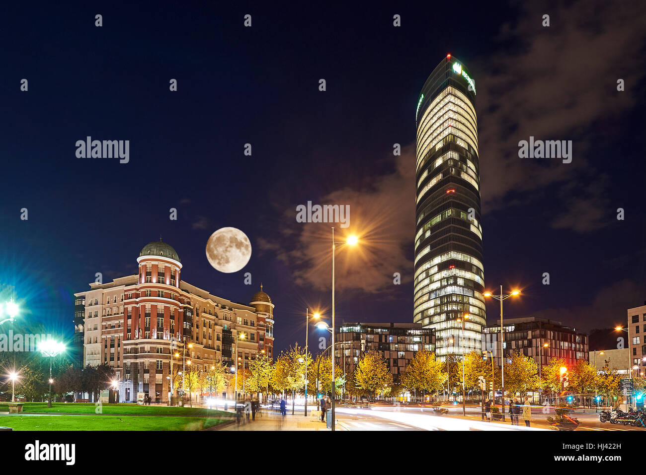 Bilbao bei Nacht, Biskaya, Baskenland, Euskadi, Euskal Herria, Spanien, Europa Stockfoto