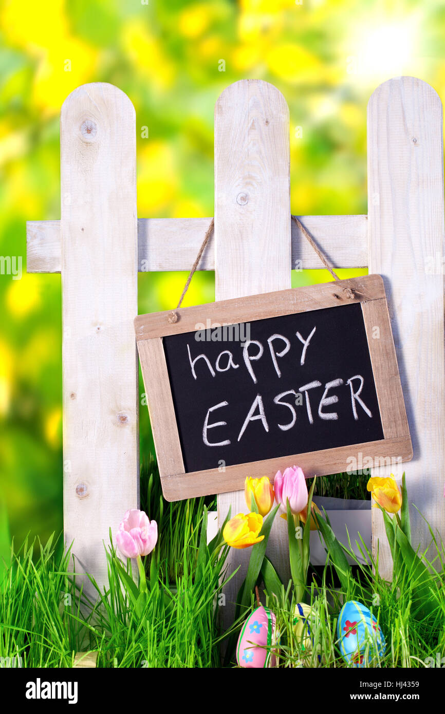 Board, bukolisch, Sonnenlicht, Ostern, Palisaden, Wiese, Schild, Glanz, glänzt, Stockfoto