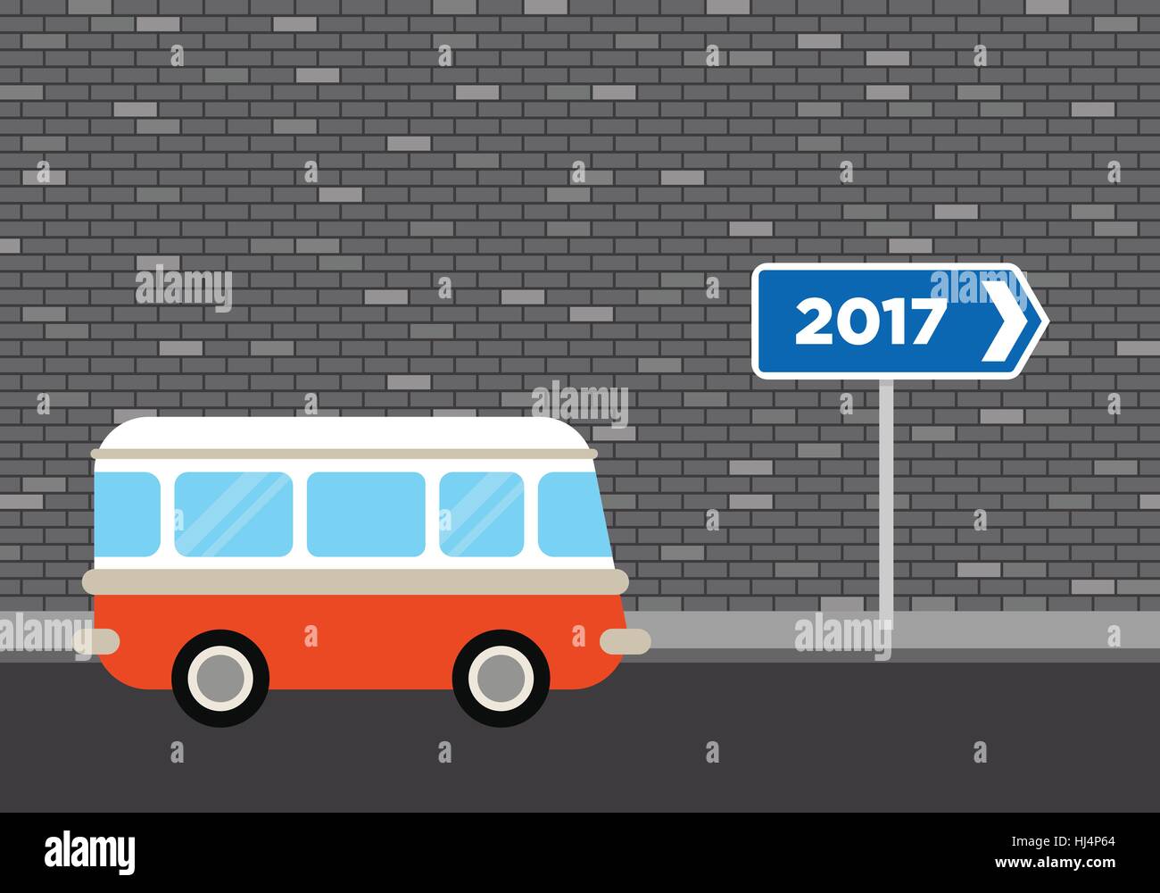 Retro-van Reisen nach 2017 Konzept flache Bauweise, verwendet für Hintergrund, Design-Element, Vektor-illustration Stock Vektor