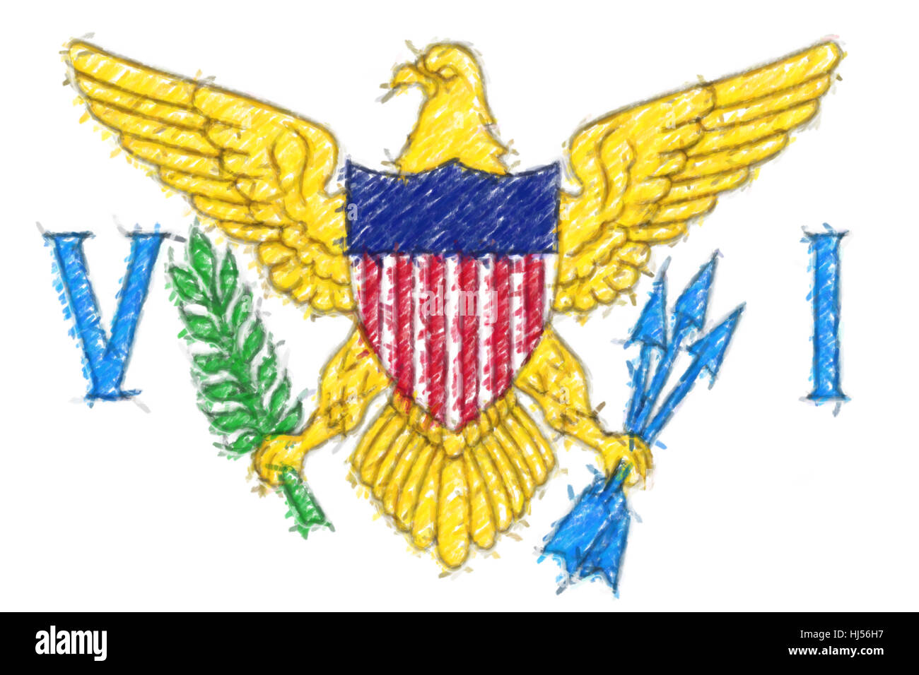 Flagge der Virgin Islands, US Hintergrundtextur o Farbe Wachsmalkreide-Effekt. Stockfoto