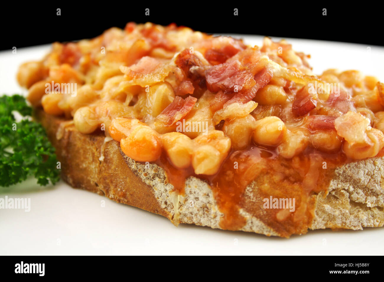 Bohnen, Speck, Toast, knusprig, Schweinefleisch, Lebensmittel, Nahrungsmittel, Brot, Bohnen, Küche, Stockfoto