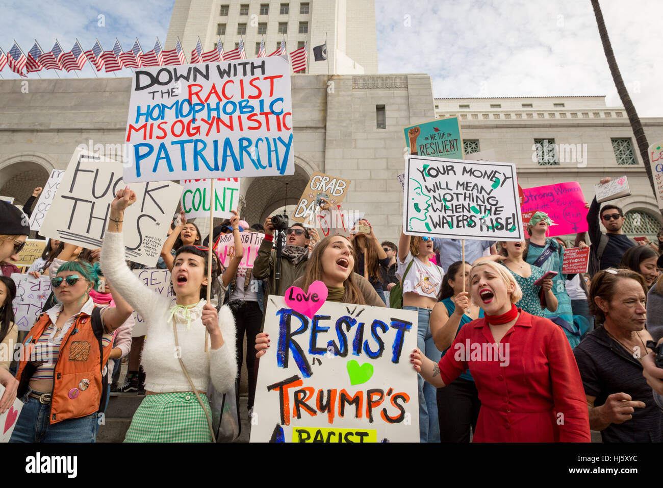 Frauen Marsch in die Innenstadt von Los Angeles, Kalifornien auf 21. Januar 2017. Stockfoto