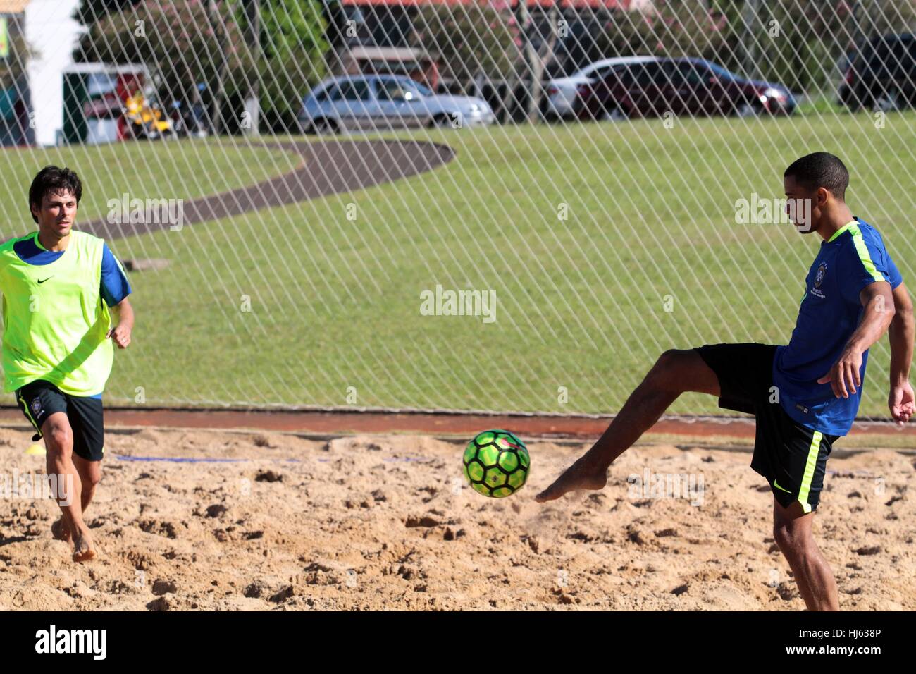 FOZ DO IGUAÇU, PR - 22.01.2017: Brasilien TRAINING Auswahl des BEACH-SOCCER - Brsaileira Auswahl Strand Fußballtrainer in Foz do Iguaçu in Paraná, wo er bereitet in der Qualifikationsrunde zu konkurrieren, die dieses Jahr in Asuncion in Paraguay 5-12 Februar stattfinden wird. Das Turnier garantiert drei Sitze auf die World Cup FIFA Bahamas in der Karibik vom 27. April bis 5 Mai stattfindet. (Foto: Christian Rizzi/Fotoarena) Stockfoto