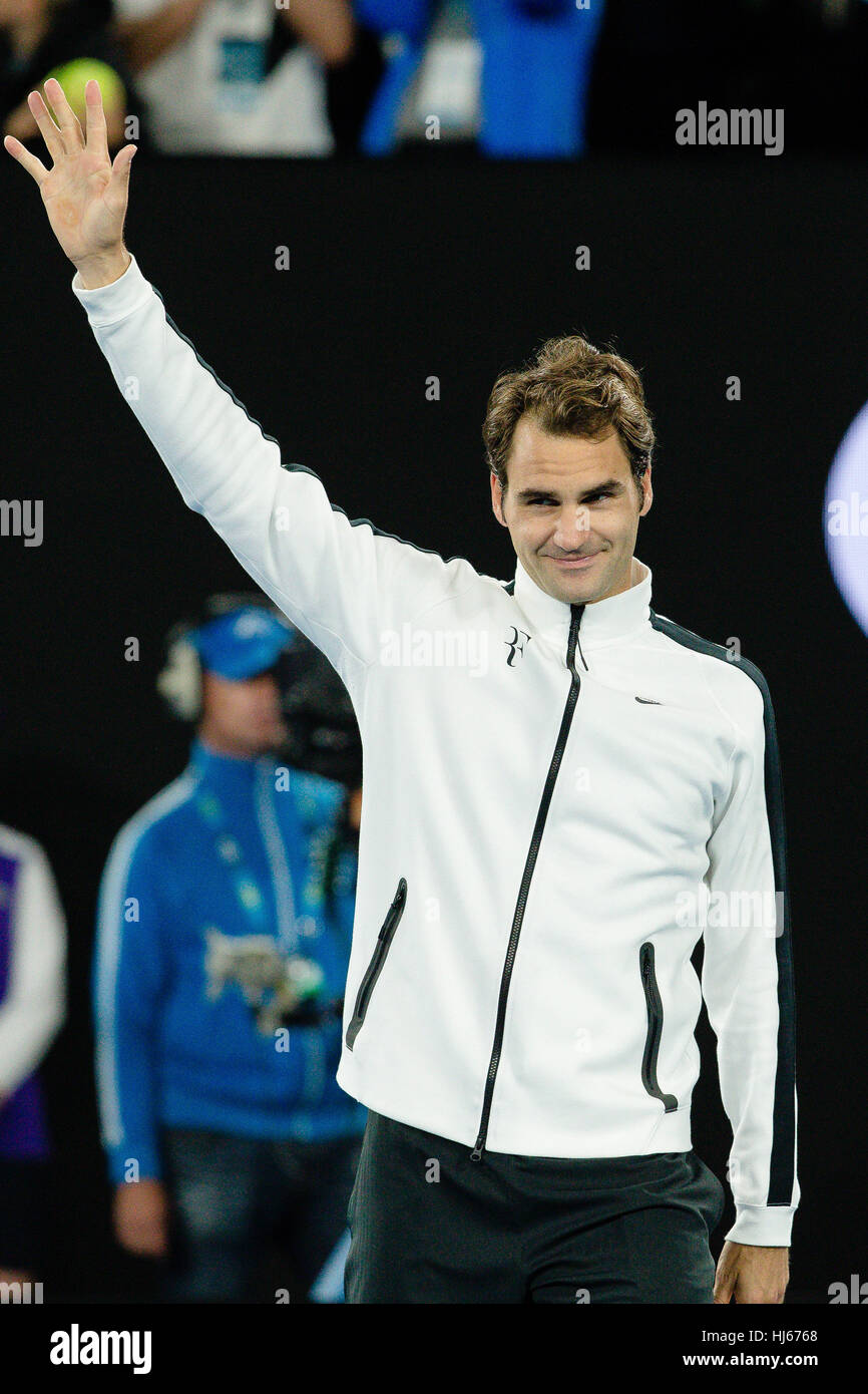 Melbourne, Australien. 26. Januar 2017: Roger Federer der Schweiz machte seine 6. Finale bei den Australian Open 2017 im Melbourne Park in Melbourne, Australien. Bildnachweis: Frank Molter/Alamy Live-Nachrichten Stockfoto