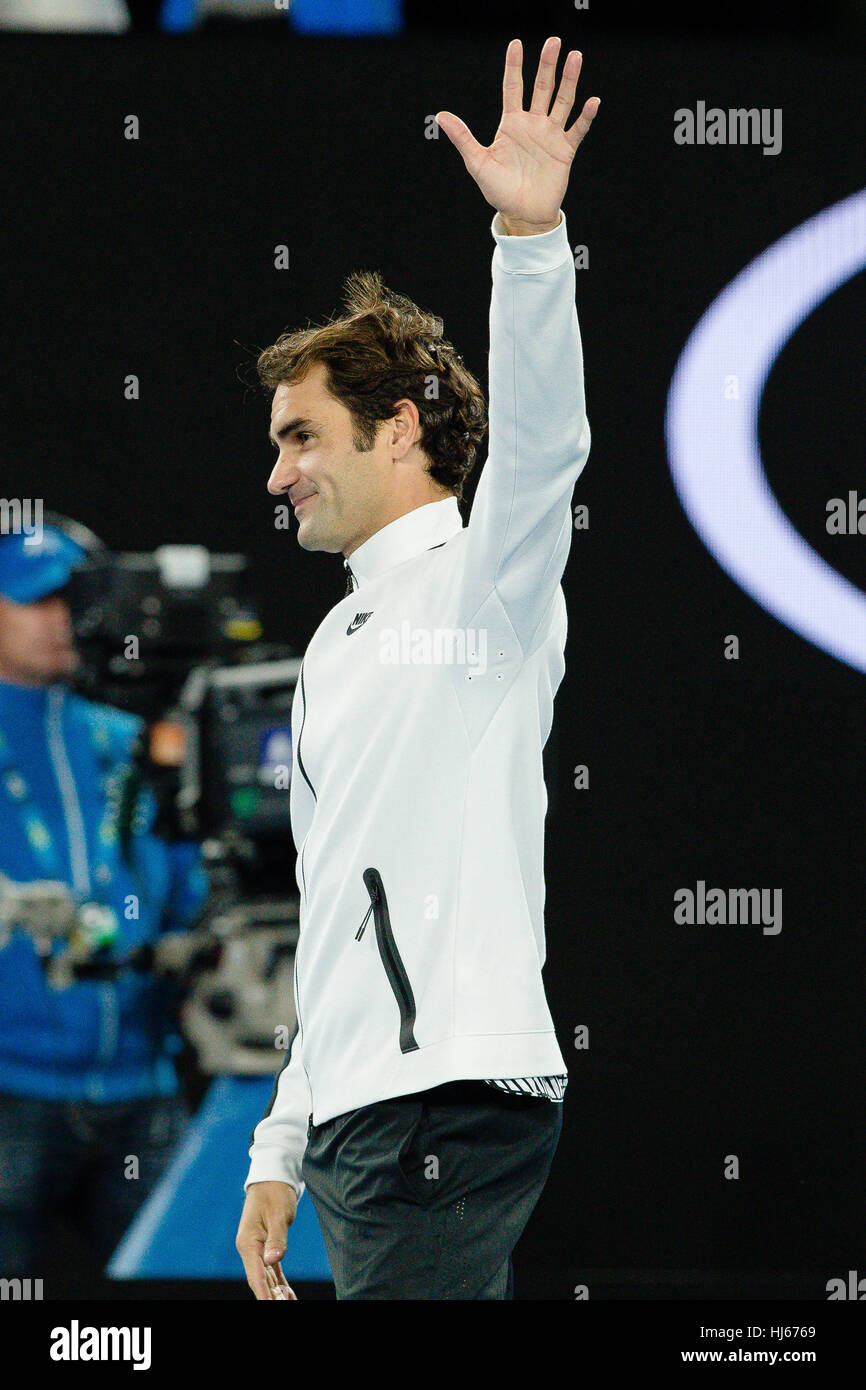 Melbourne, Australien. 26. Januar 2017: Roger Federer der Schweiz machte seine 6. Finale bei den Australian Open 2017 im Melbourne Park in Melbourne, Australien. Bildnachweis: Frank Molter/Alamy Live-Nachrichten Stockfoto