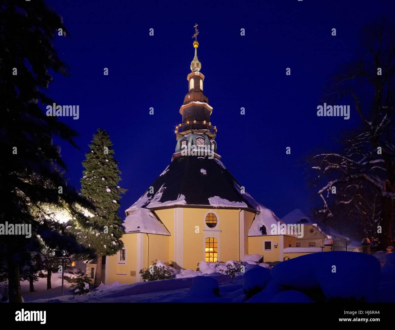 Seiffener Kirche Winter Seiffener Kirche im Winter 02 Stockfotografie