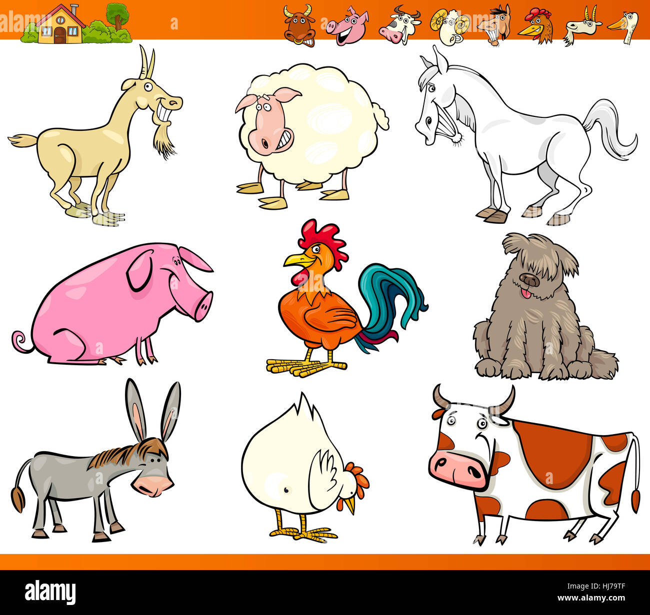 Cartoon Illustration Set der Comic-Bauernhof und Nutztiere isoliert auf ...