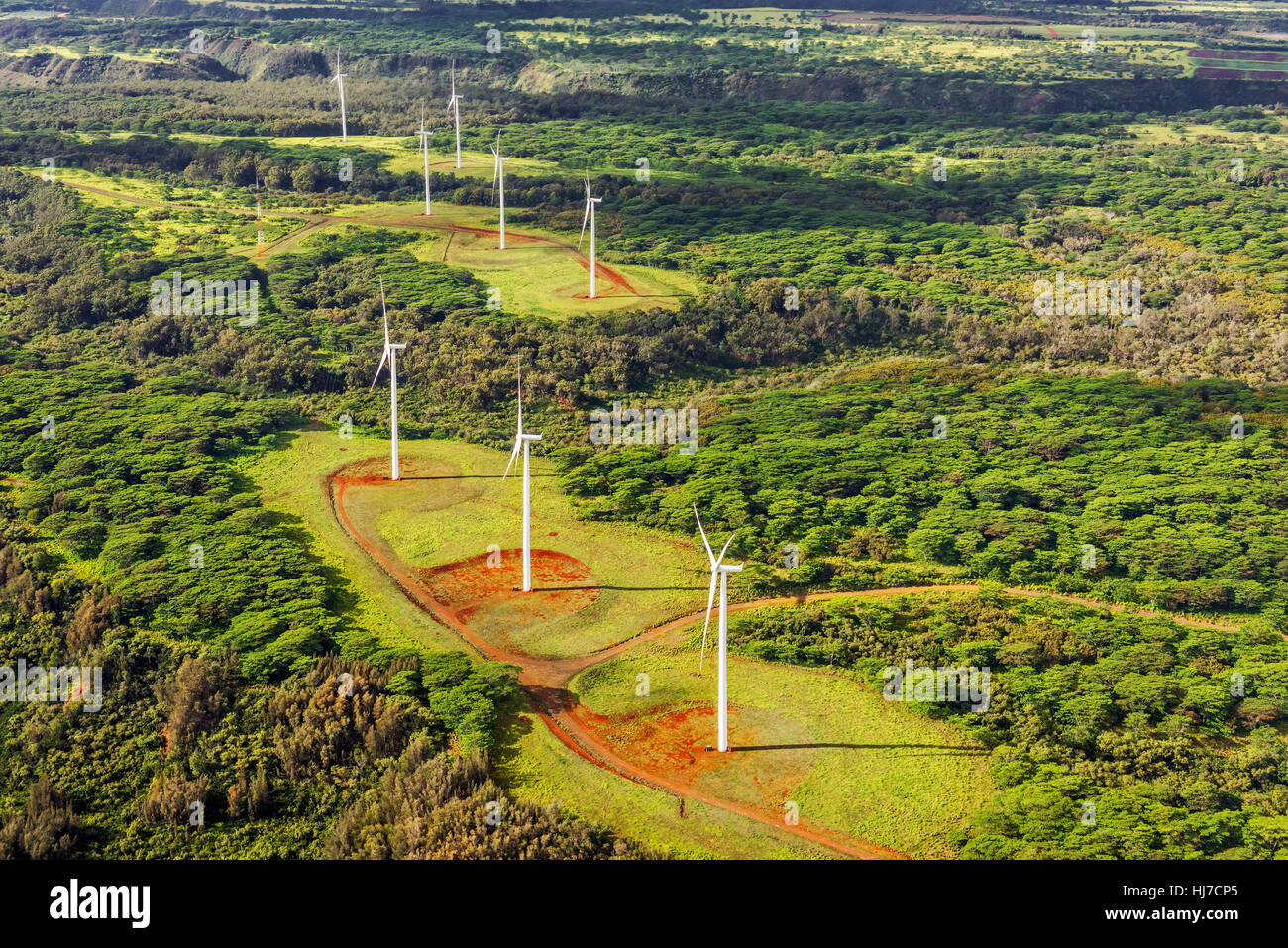 Windpark auf der Insel Oahu, Hawaii, USA Stockfoto