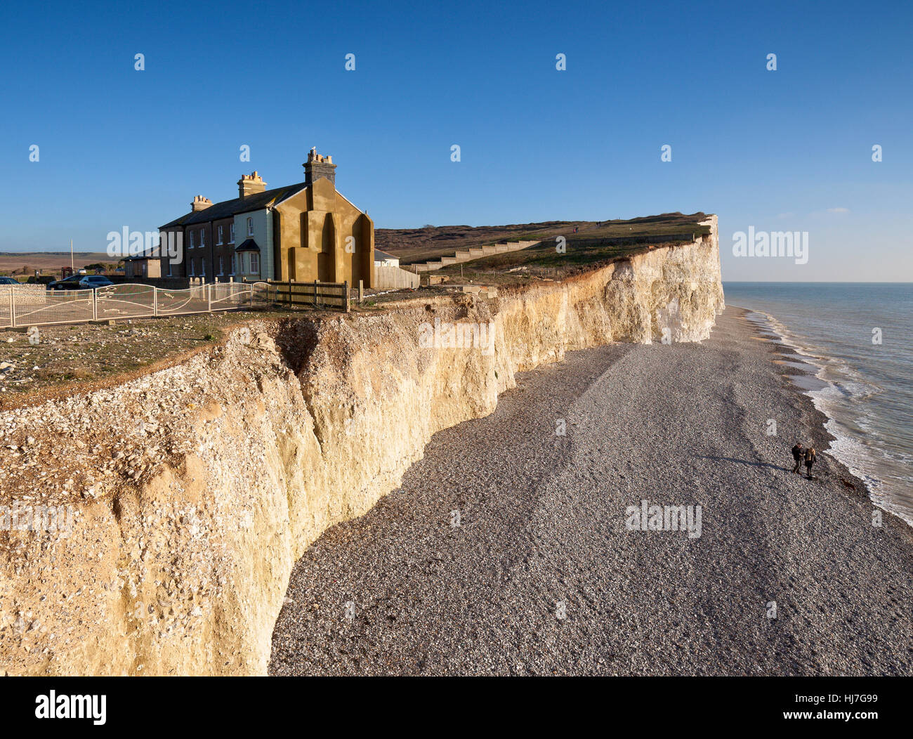 Birling Gap Coastguard Cottages. Stockfoto