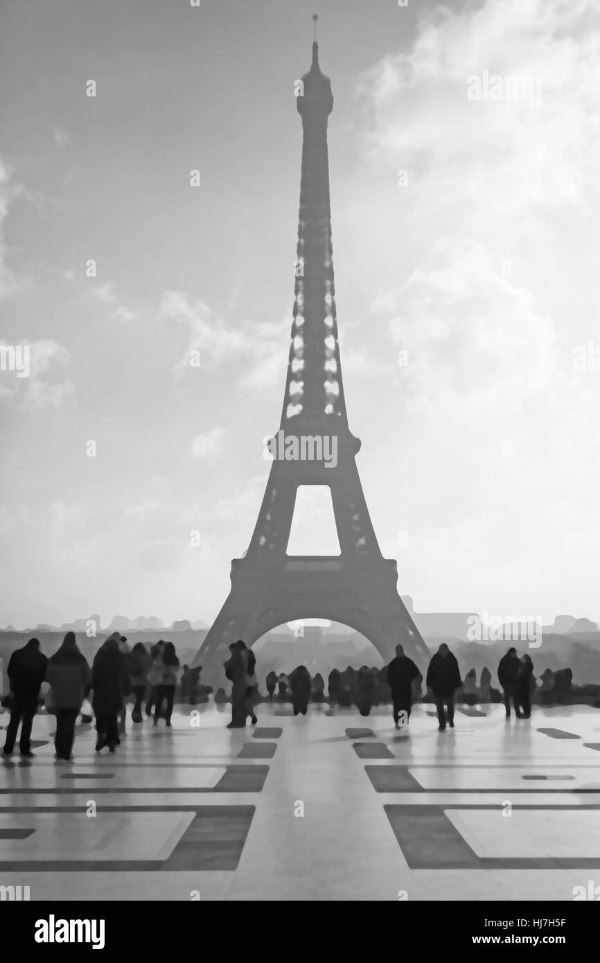 Paris, Eiffelturm-Blick vom Trocadero, stilisierte Bild Bild Stockfoto