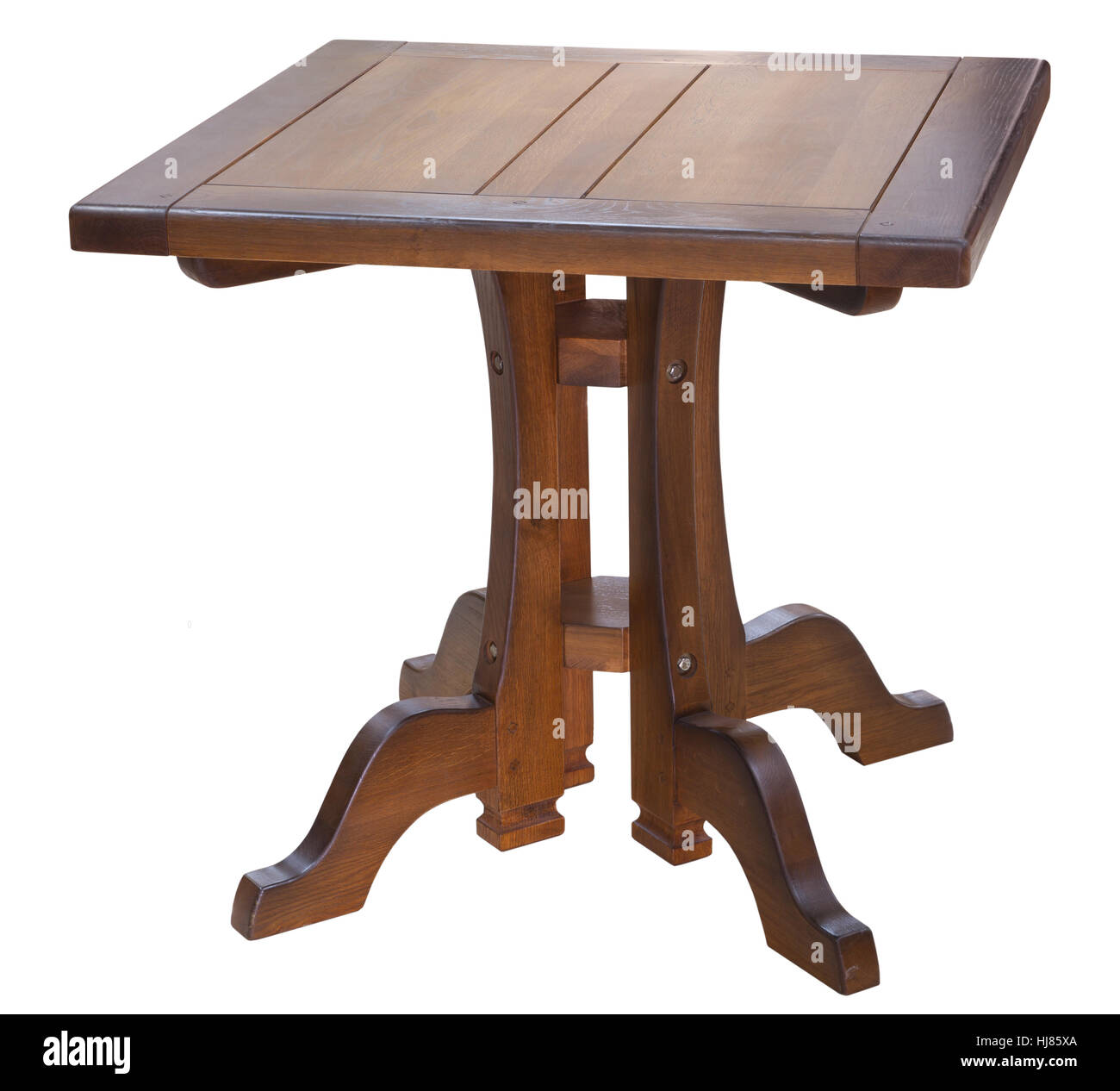 Kunst und Kunsthandwerk Eiche quadratischen Esstisch isoliert auf weiss Stockfoto