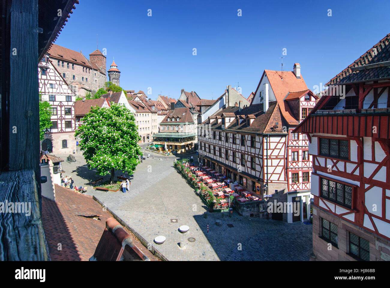 Nürnberg, Nürnberg: Altstadt; Blick von der Tiergärtnertor auf der Burg, Mittelfranken, Mittelfranken, Bayern, Bayern, Deutschland Stockfoto