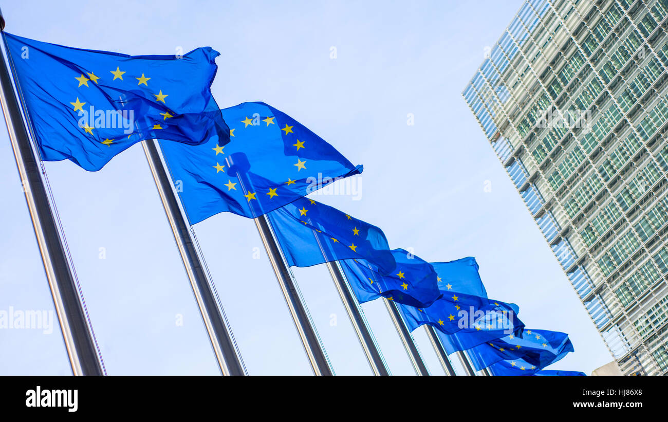 Europäische Union Flaggen vor dem Berlaymont-Gebäude Stockfoto