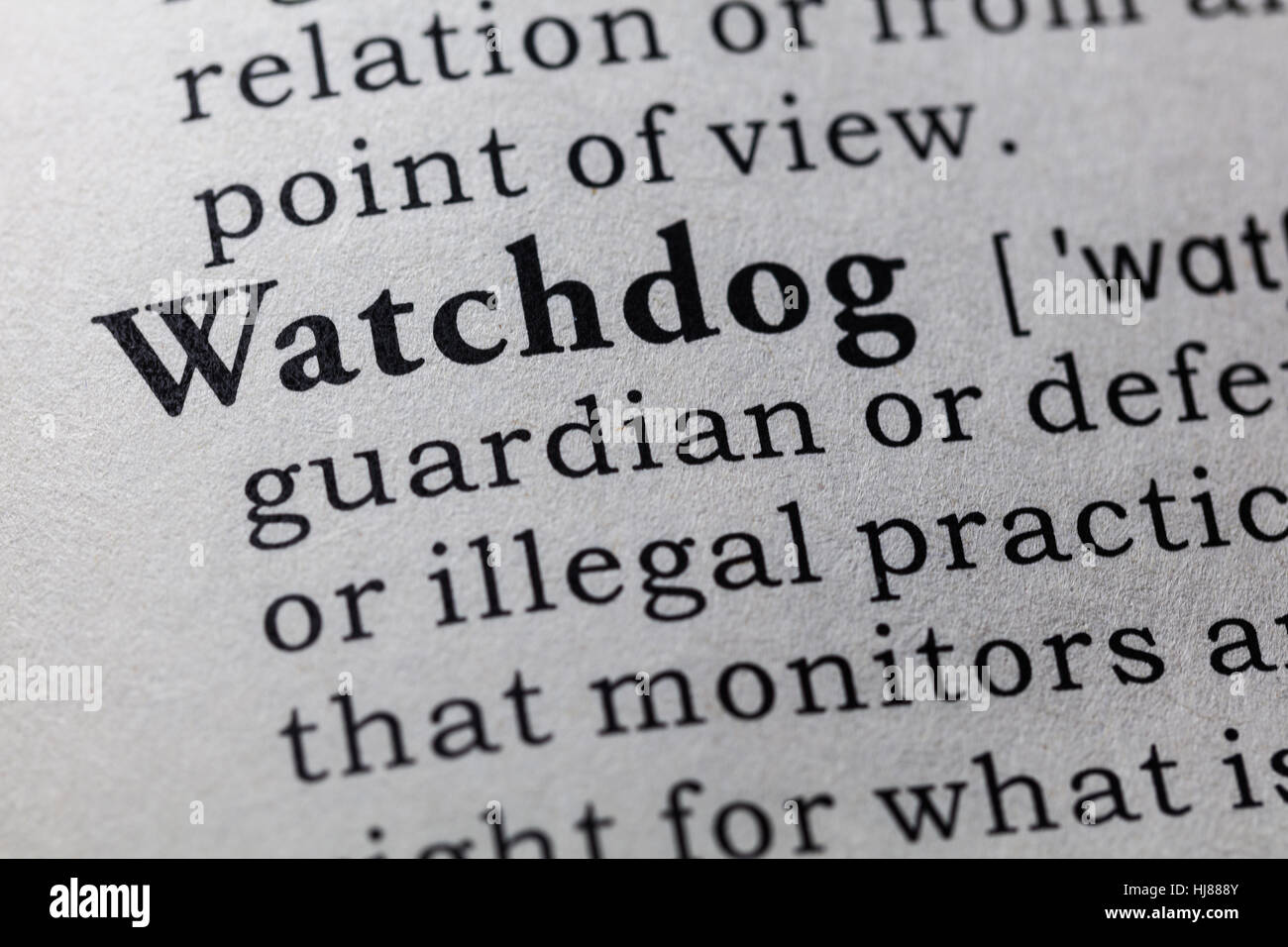 Gefälschte Wörterbuch, Wörterbuch-Definition des Wortes Watchdog. einschließlich der wichtigsten beschreibende Wörter. Stockfoto