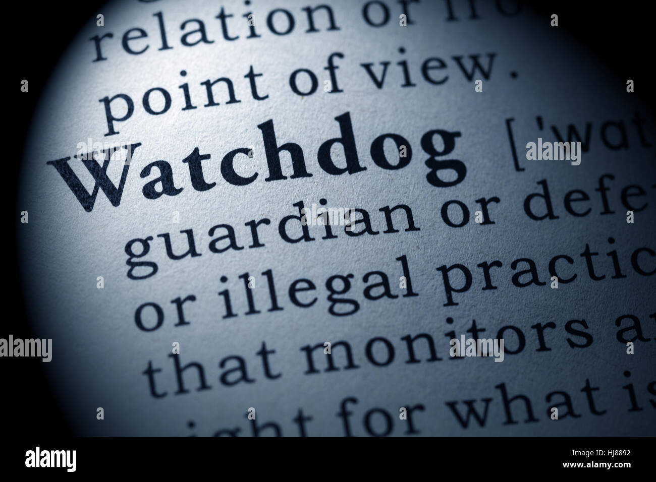 Gefälschte Wörterbuch, Wörterbuch-Definition des Wortes Watchdog. einschließlich der wichtigsten beschreibende Wörter. Stockfoto