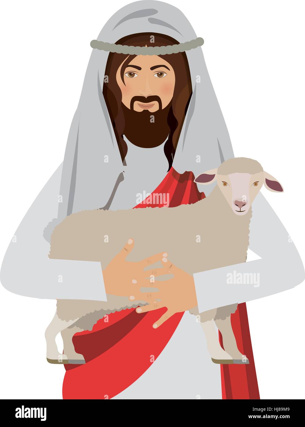 die Hälfte Körper Jesus trägt eine Schaf-Vektor-illustration Stock Vektor