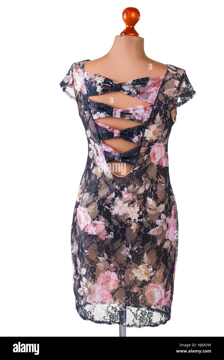 Geblümten Kleid mit hinteren Ausschnitten. Stockfoto