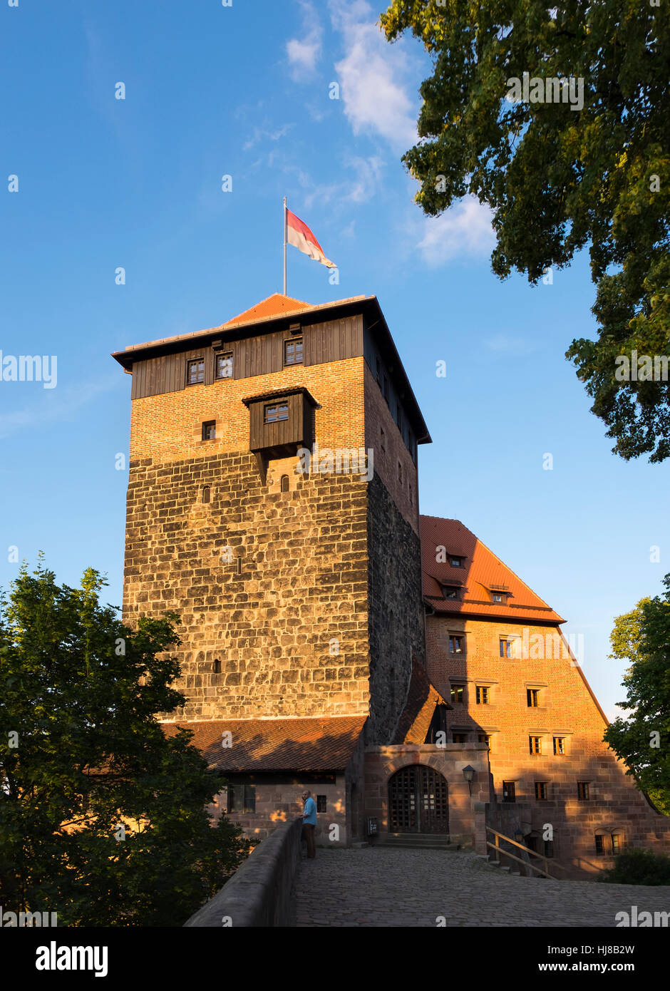 Fünfeckturm und Kaiserstallung, Nürnberger Burg, Nürnberg, Mittelfranken, Franken, Bayern, Deutschland Stockfoto