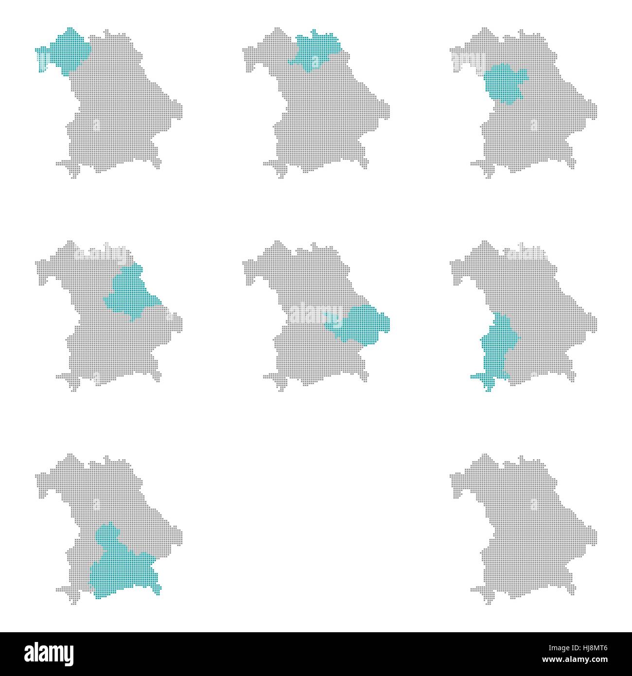 Karten der Bayerischen Bezirke Stockfoto