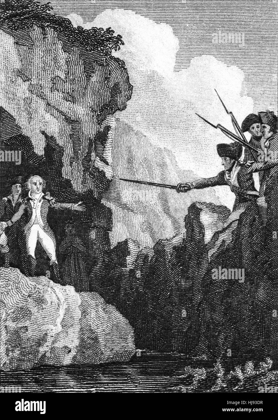 John Henry Colclough und Bagenal Harvey, Führer der irischen Rebellion von 1798, nahm Zuflucht in einer Höhle auf den Saltee Inseln von woher sie nach republikanischen Frankreich entkommen wollte. Sie wurden verraten, verhaftet und nach Wexford Town gebracht. Dort wurden sie auf der Brücke am 28. Juni 1798 gehängt. Stockfoto