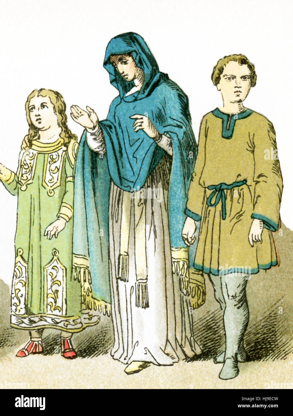 Die hier vertretenen Zahlen stehen für alten Roman Christians: eine Frau mit zwei Kindern. Die Abbildung stammt bis 1882. Stockfoto