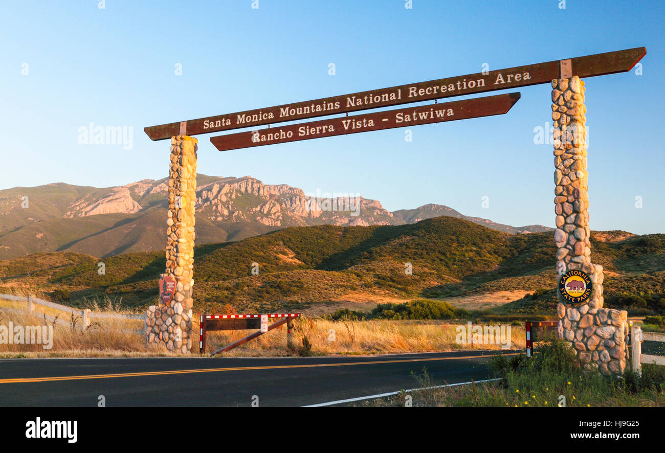 Eingang zum Rancho Sierra Vista/Satwiwa in Kalifornien, Teil der Santa Monica Mountains National Recreation Area Stockfoto