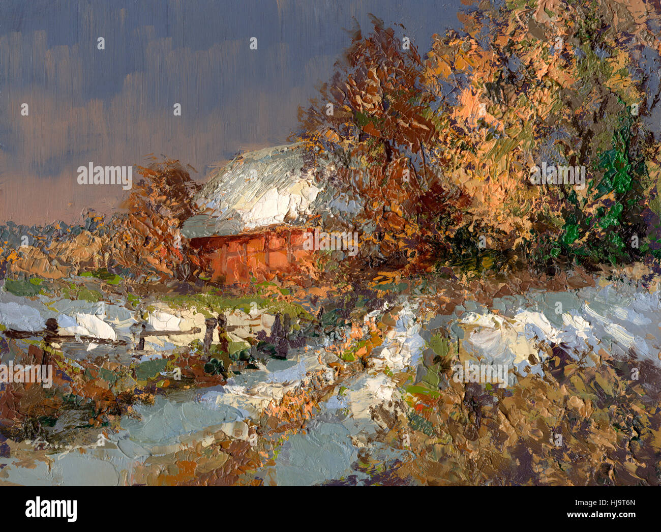 winterliche Landschaft Malerei Stockfoto
