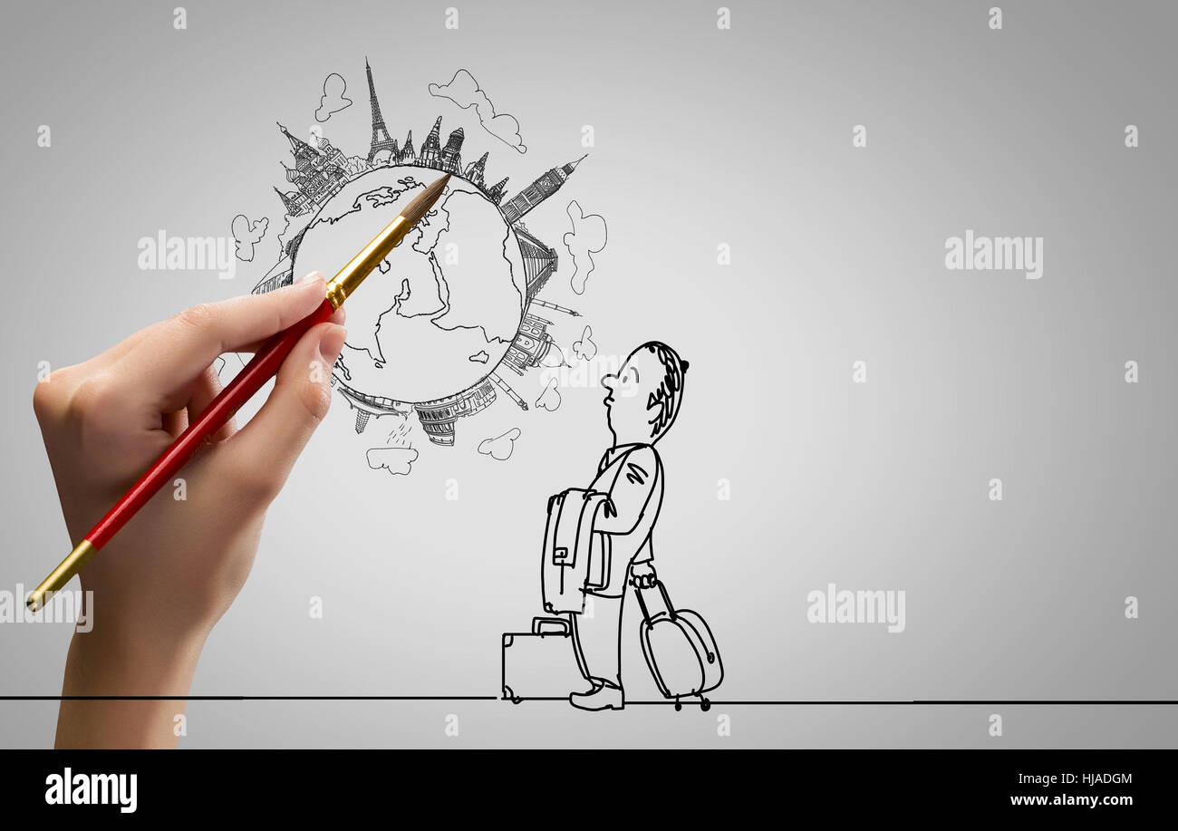 Hand zeichnen Bleistift Karikatur lustige Geschäftsmann Stockfoto