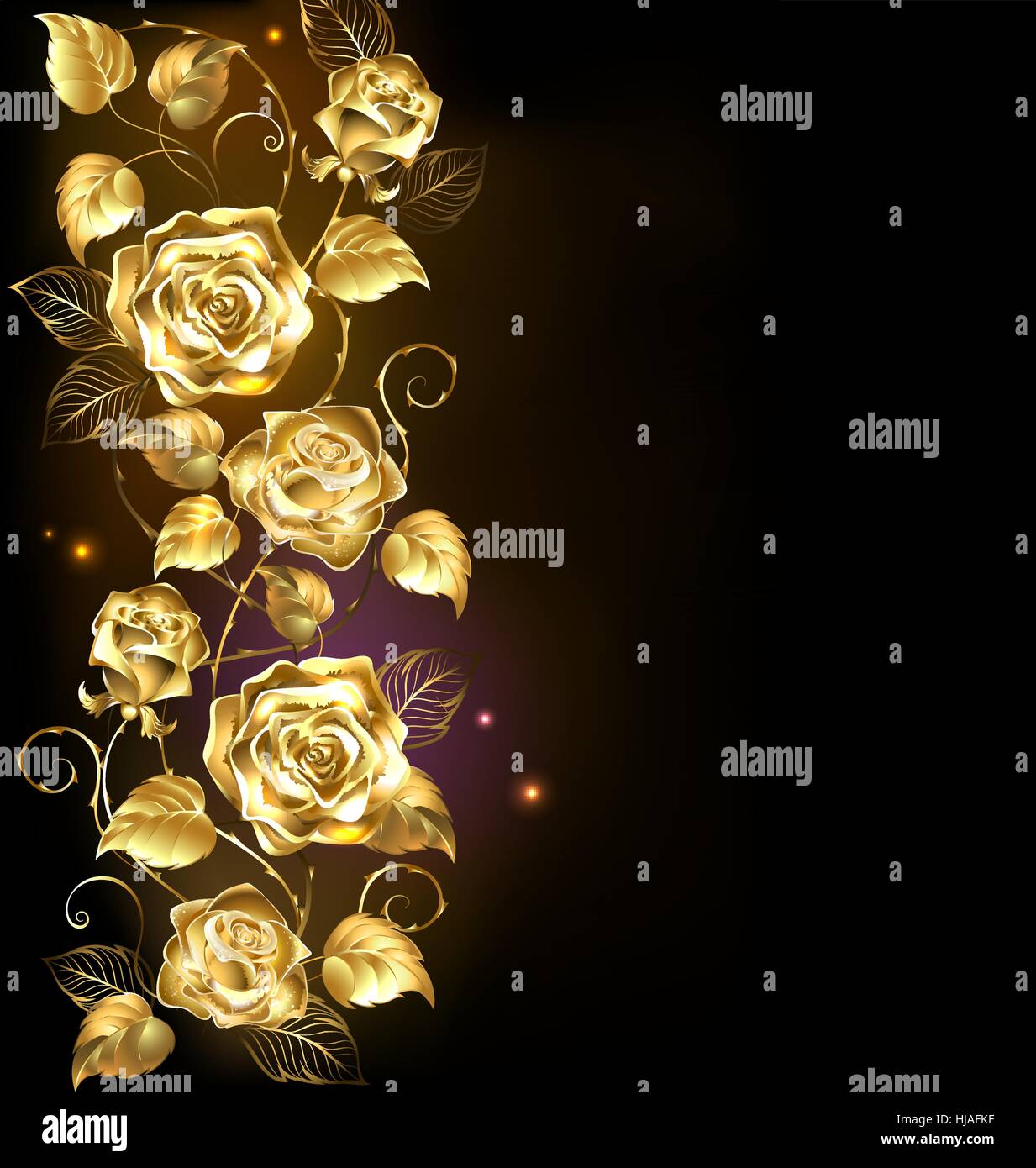 Twisted gold Rosen auf schwarzem Hintergrund. Stock Vektor