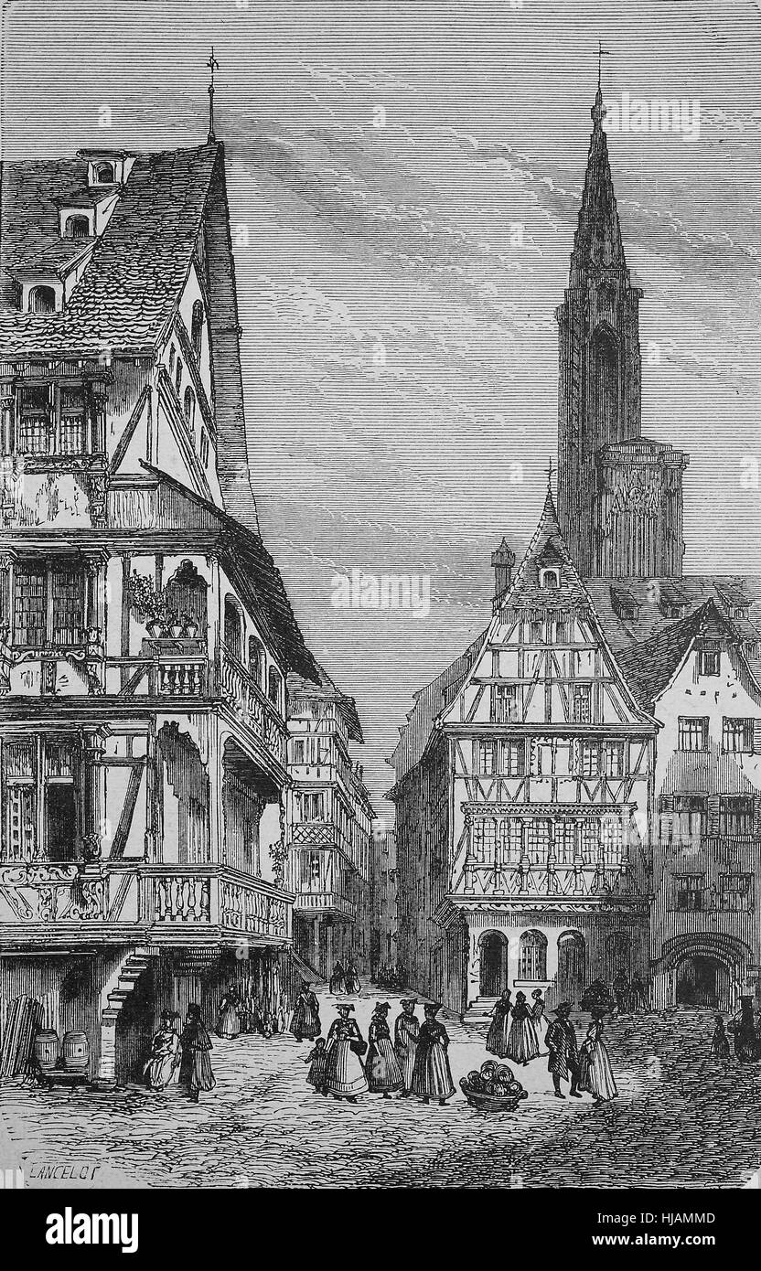 Place du Marché Aux Cochons de Lait, der Ferkelmarkt in Straßburg, Geschichtsbild oder Illustration aus dem Jahr 1894, digital verbessert Stockfoto