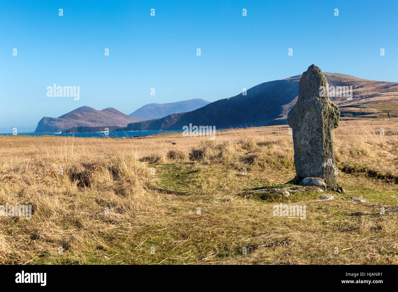 Stehenden Steinen in der Nähe von St Brendan Brunnen, Valentia Island County Kerry Irland Stockfoto