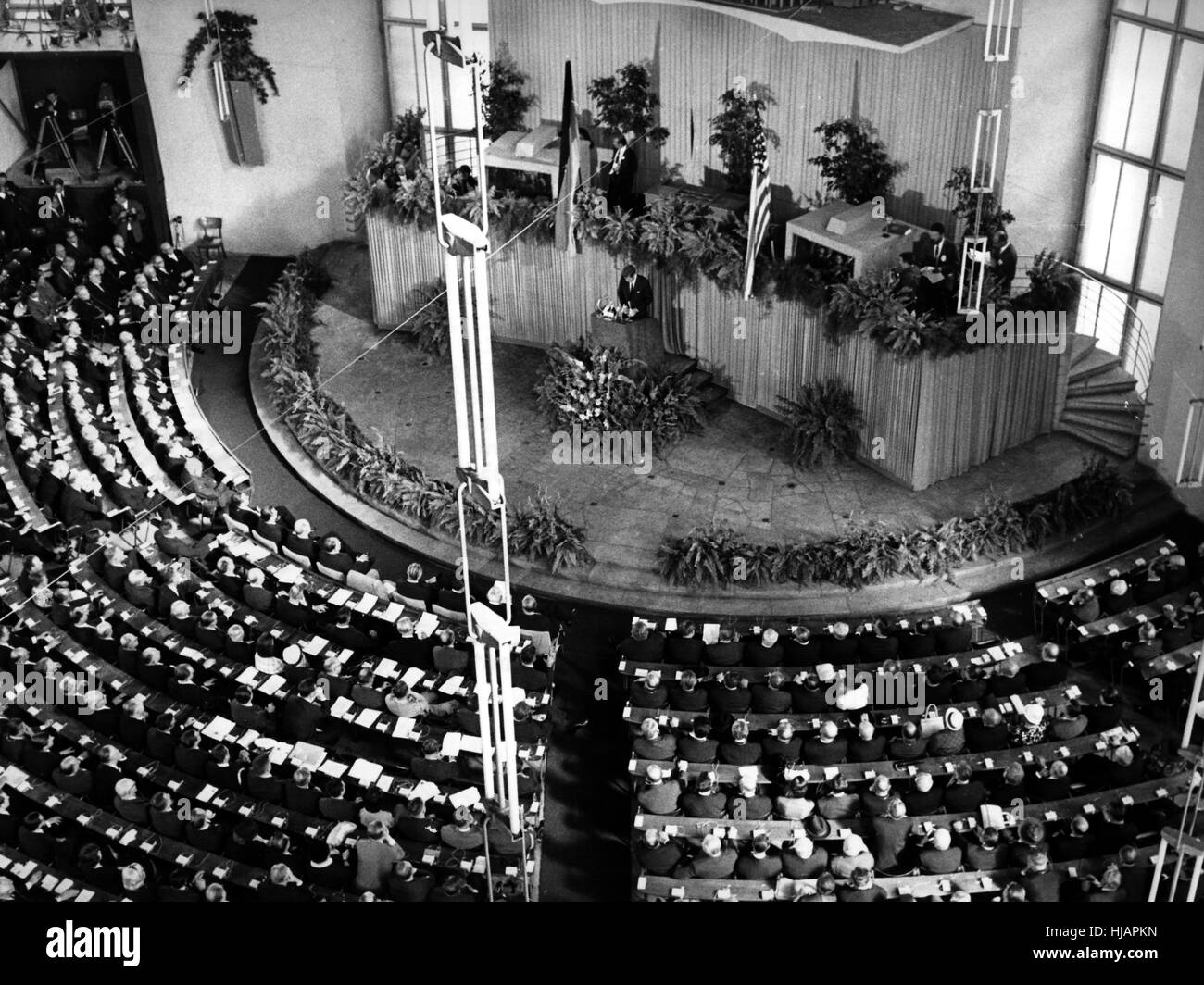 US-Präsident Kennedy bin 25. Juni 1963 bin Rednerpult in der Frankfurter Paulskirche. Stockfoto