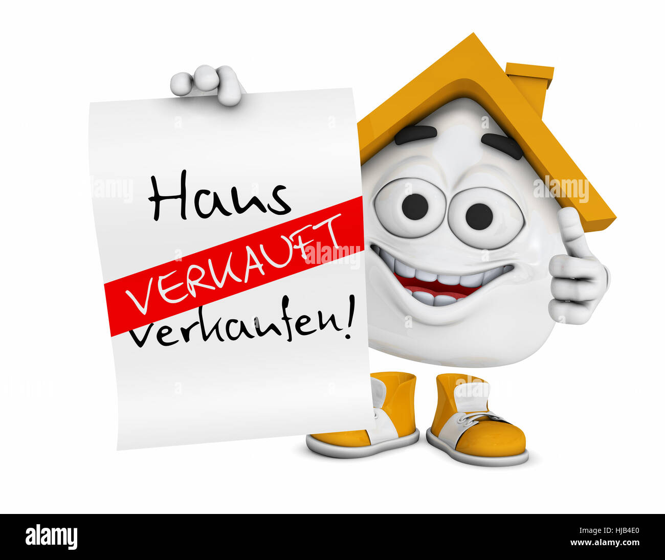 kleine 3d Haus orange - Haus zu verkaufen! -verkauft Stockfoto