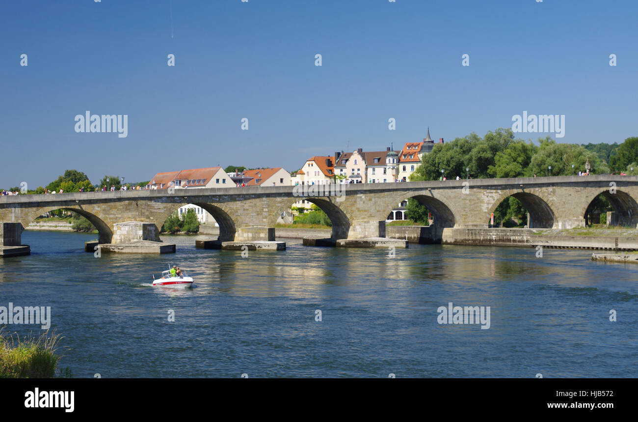 Geschichte, Dom, Brücke, Altstadt, Donau, Regensburg, Haus, Gebäude, Geschichte, Stockfoto