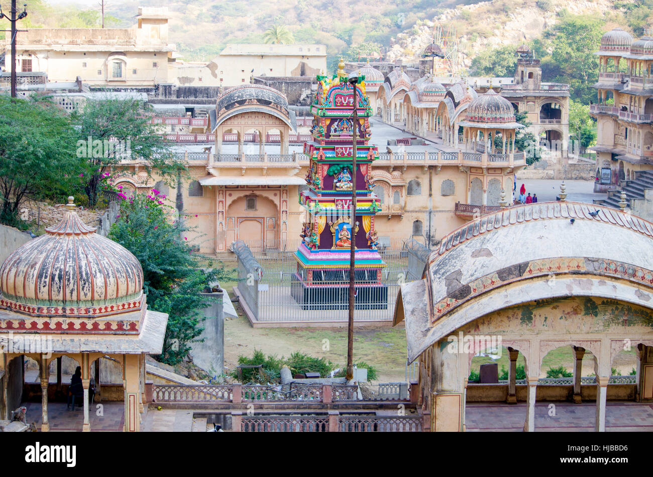 Die Monkey Tempel Galta Li Tempelanlage in Indien Jaipur, Tempel, ein Komplex, Architektur, eine Konstruktion, ein Ort von Interesse Stockfoto