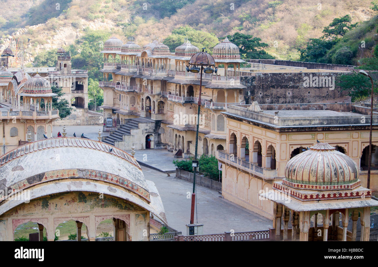 Die Monkey Tempel Galta Li Tempelanlage in Indien Jaipur, Tempel, ein Komplex, Architektur, eine Konstruktion, ein Ort von Interesse Stockfoto