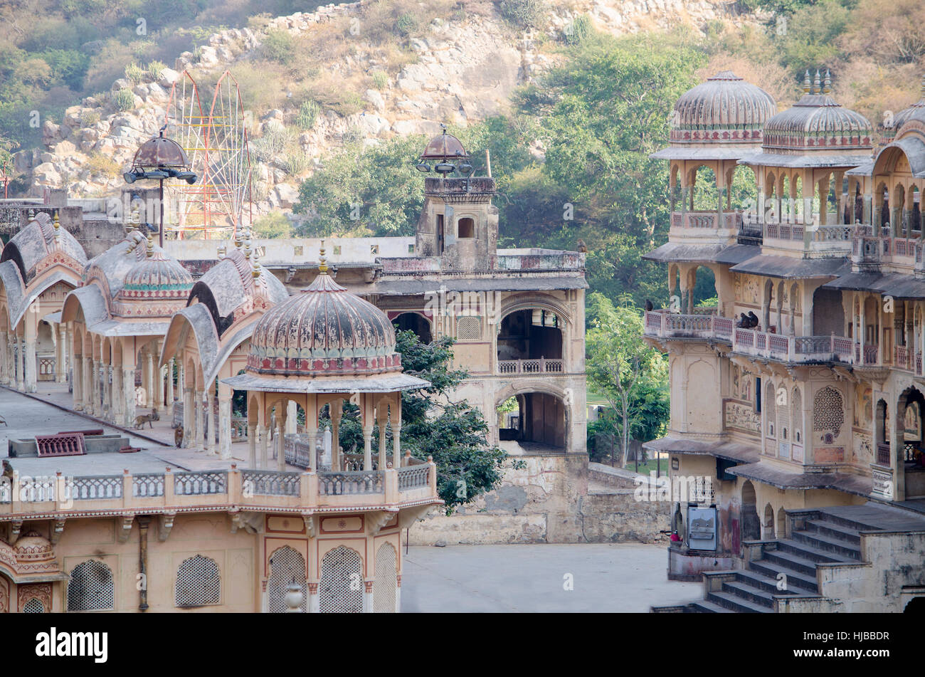 Die Monkey Tempel Galta Li Tempelanlage in Indien Jaipur, Tempel, ein Komplex, Architektur, eine Konstruktion, ein Ort von Interesse, Stockfoto