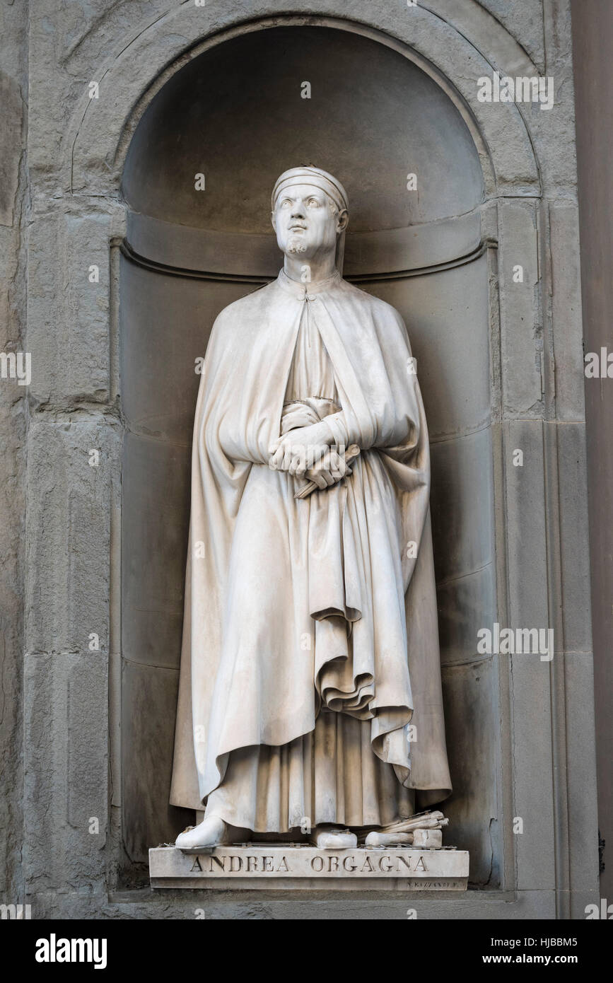 Florenz. Italien. Statue von Andrea di Cione di Arcangelo (ca. 1308-1368), aka Orcagna, italienischer Maler, Bildhauer und Architekt, Uffizien. Stockfoto