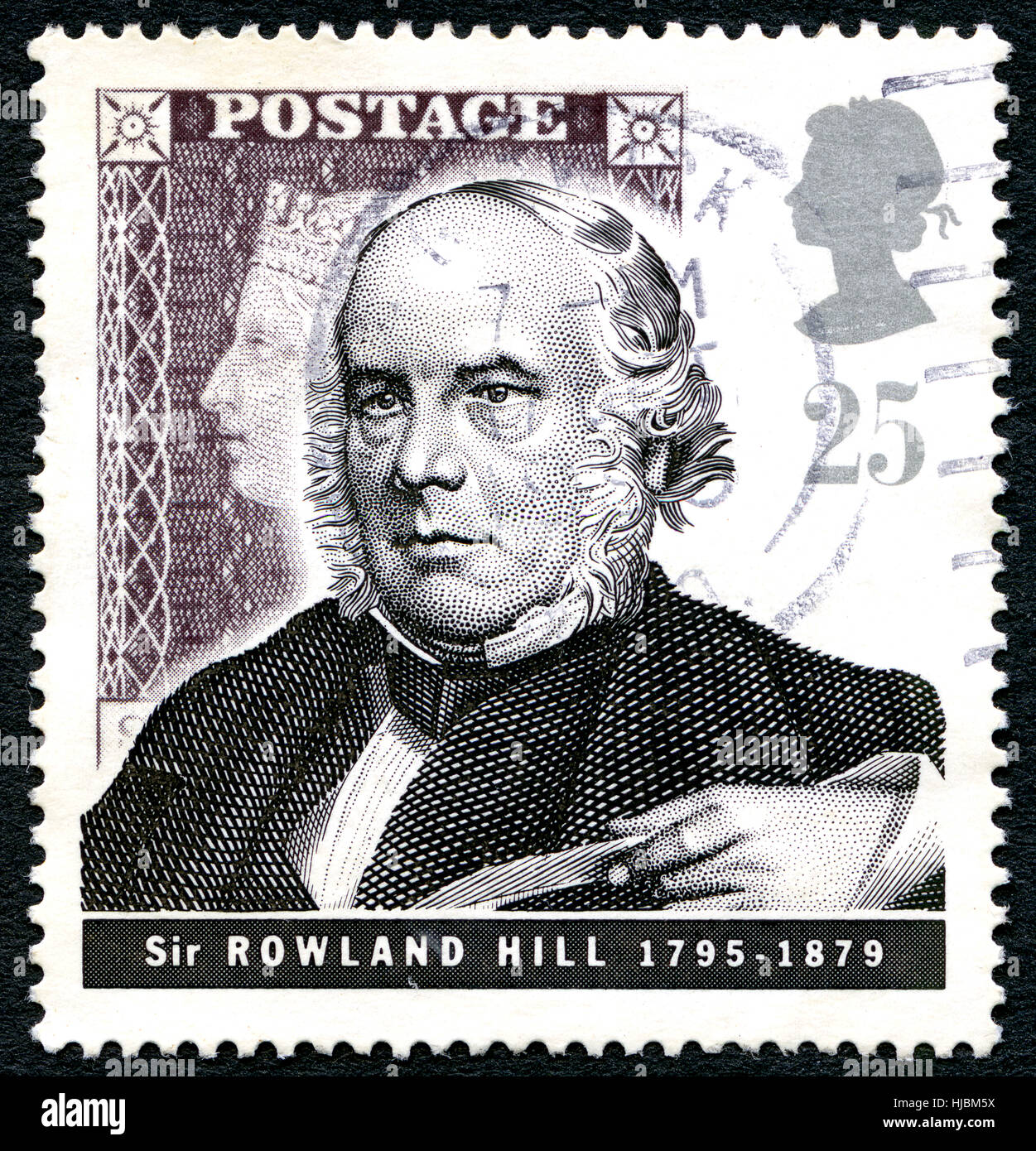 Großbritannien - ca. 1979: Eine gebrauchte Briefmarke aus dem Vereinigten Königreich, zeigt ein Porträt des Englisch-Lehrer, Erfinder und Sozialreformer Sir Rowland Hill, Stockfoto