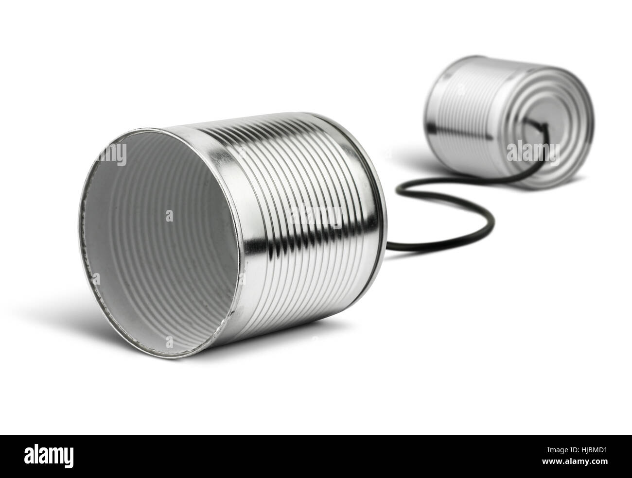 Tin-Dosen auf weiße, globale Kommunikations-Konzept Telefon Stockfoto