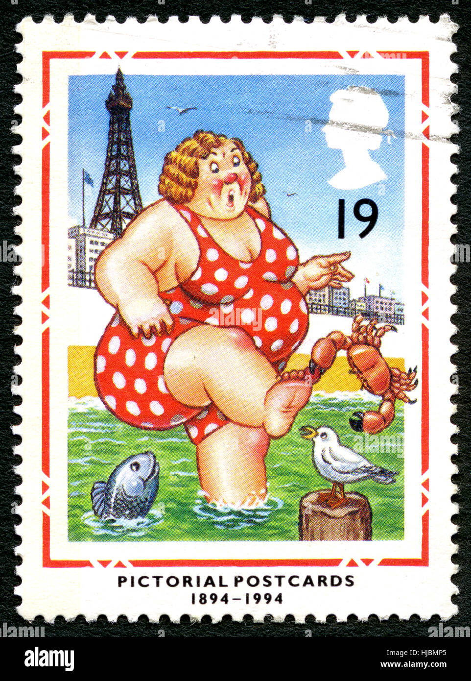 Großbritannien - CIRCA 1994: Eine gebrauchte Briefmarke aus dem Vereinigten Königreich, traditionelle humorvoll Meer bildliche Postkarten, circa 1994 zu feiern. Stockfoto