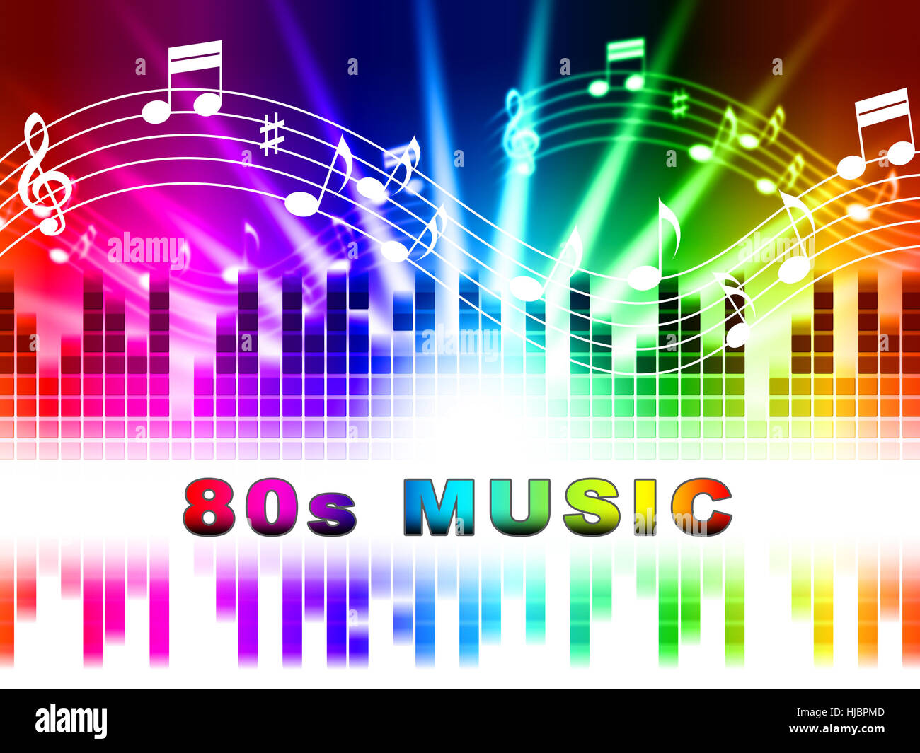 80er Jahre Musik nimmt Design zeigt akustische Songs und Soundtracks Stockfoto