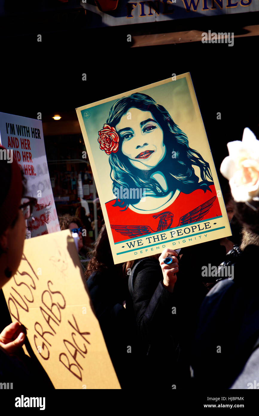 Demonstrant auf die NYC Frauen Marsch Stockfoto