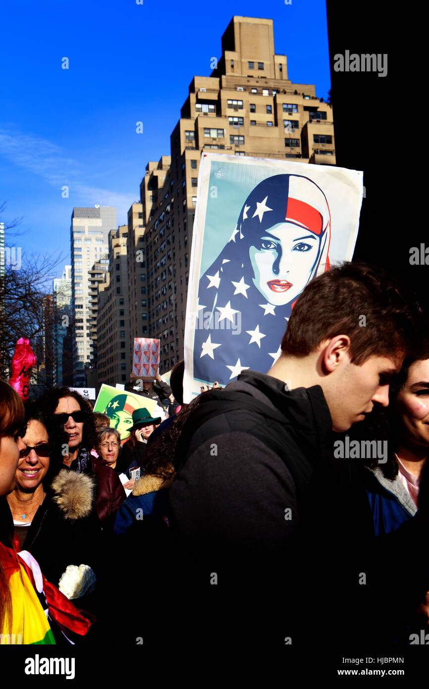 Demonstrant auf die NYC Frauen Marsch Stockfoto