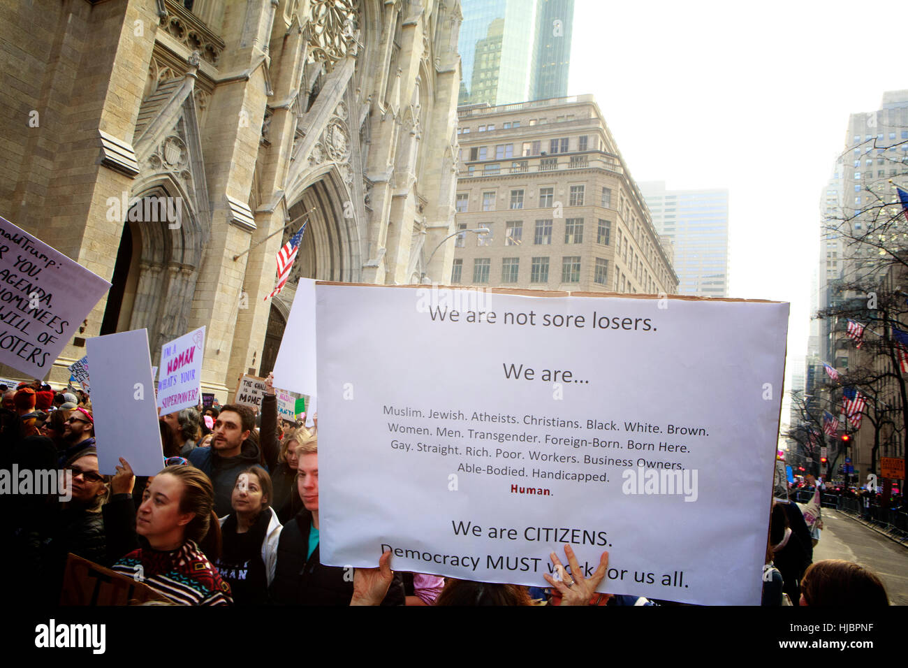 Demonstrant auf die NYC Frauen Marsch Stockfoto