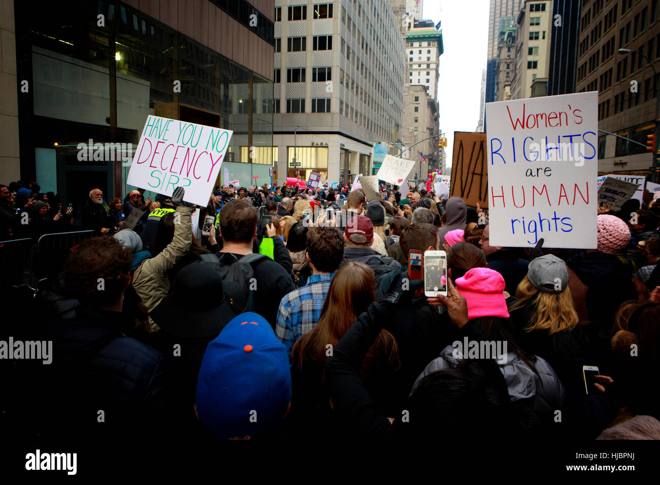 Demonstrant auf die NYC Frauen Marsch Stockfoto