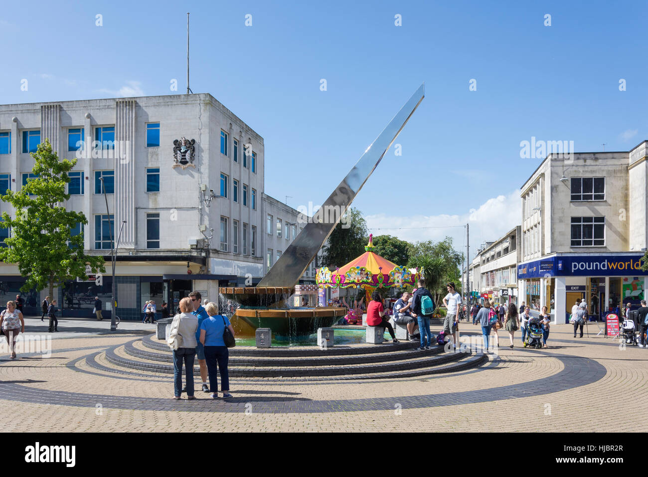 Die Sonnenuhr Brunnen, Armada Weise, Plymouth, Devon, England, Vereinigtes Königreich Stockfoto